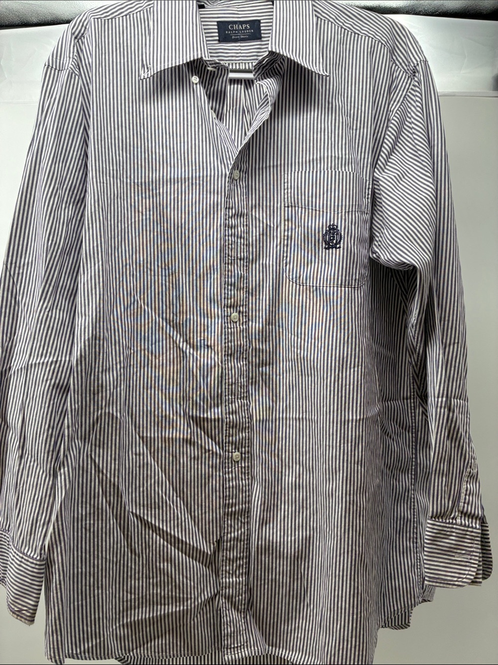 Chaps Men's Navy and White Striped Long-Sleeve Button-Down Shirt